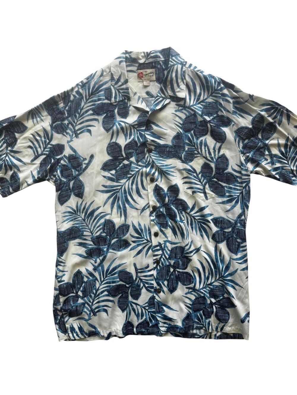 Hilo Hattie Hawaiian Shirt Mens XL Made In Hawaii Blue Floral Rayon Aloha